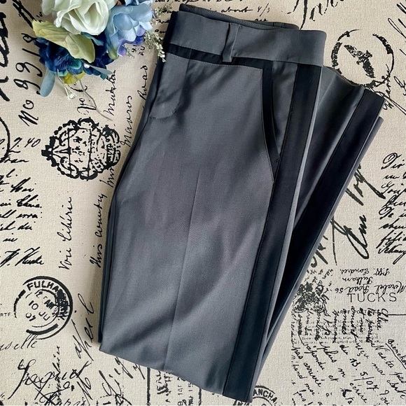 VINCE Wool-Blend Tuxedo Fitted Striped Trouser - Gray & Black, Size 2 - Picture 3 of 8